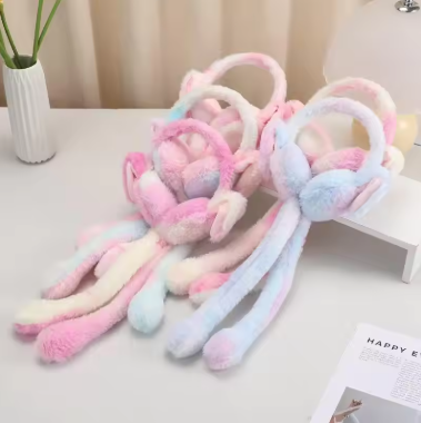 Cute Plush Rabbit Ear Muffs Colorful Moving Jumping Ears