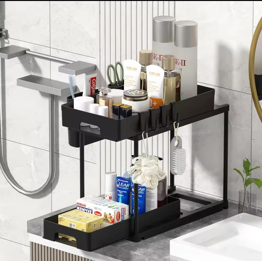 2 Layer Under the Sink Multi-purpose Moveable Storage Rack