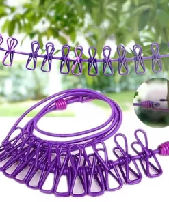 PACK OF 3 Portable Clothesline  with 12pcs Clips for Home Backyard Hotel Balcony Clothes Drying Line, Outdoor Indoor Use